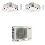 CONDIZIONATORE MITSUBISHI DUAL SPLIT CASSETTA A 4 VIE SLZ-M 9000+12000 BTU INVERTER MXZ-2F53VF3 A+++