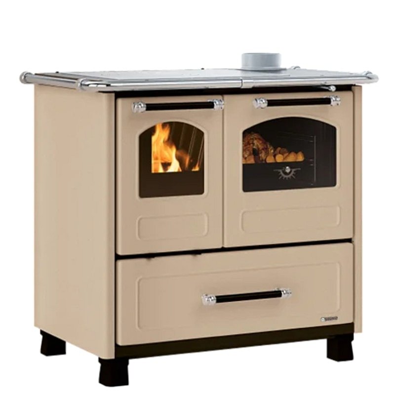 https:zetaidraulica.gumlet.io cucina a legna la nordica extraflame family 45 con rivestimento in acciaio porcellanato 75 kw colore cappuccino ad aria