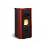 STUFA A PELLET LA NORDICA EXTRAFLAME GIUSY EVO 2.0 7,0 KW IN ACCIAIO E TOP IN MAIOLICA COLORE BORDEAUX AD ARIA